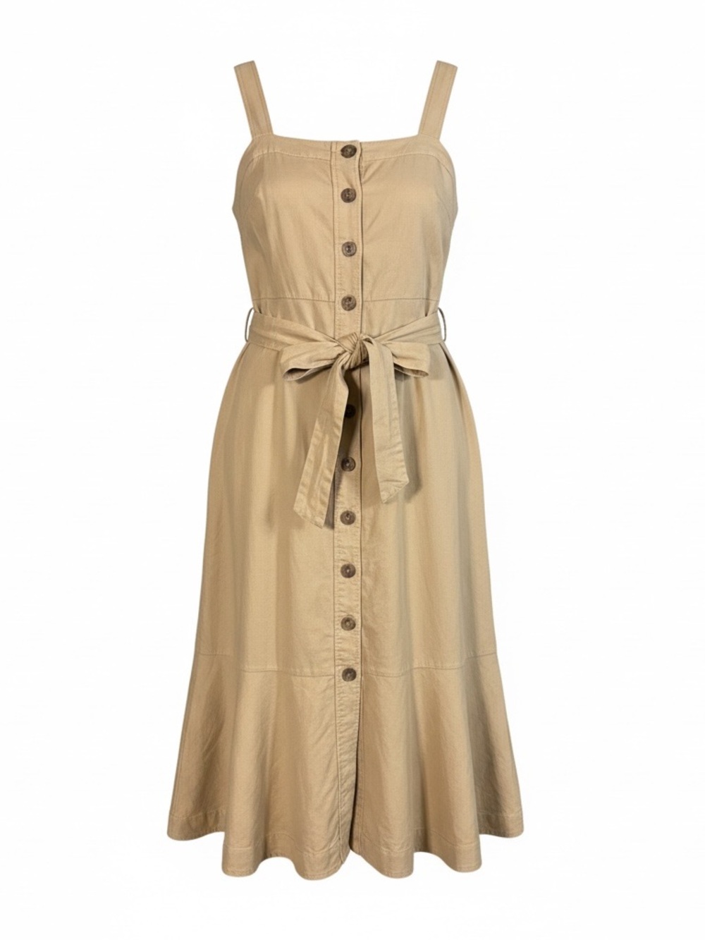 Banana Republic Tan Button-Front Linen Midi Sundress with Tie Waist
